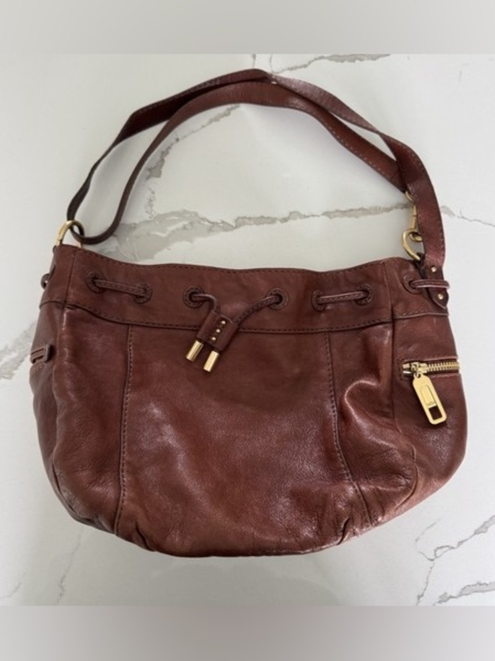 Vintage Juicy Couture Y2K Brown Leather Shoulder Bag Hobo